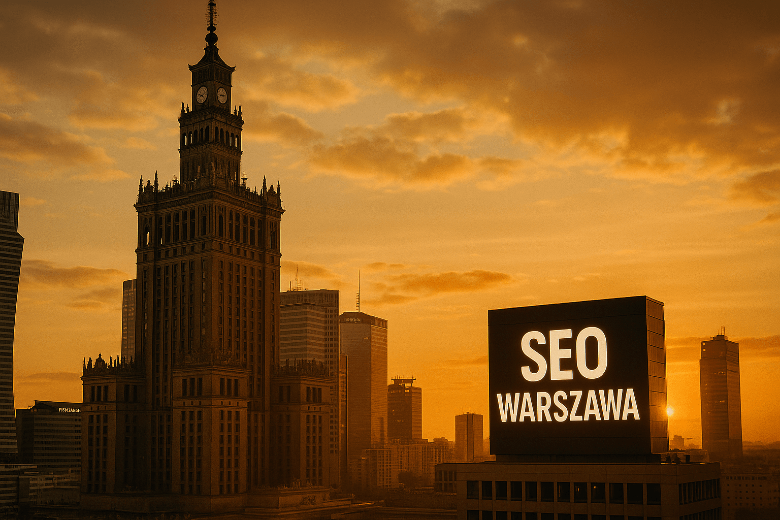 Agencja SEO Warszawa - pozycjonowanie stron, panorama Warszawy z Palacem Kultury